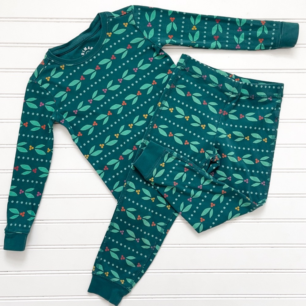 PRIMARY EUC/LN 100% Organic Cotton Christmas Holly Pajama Set